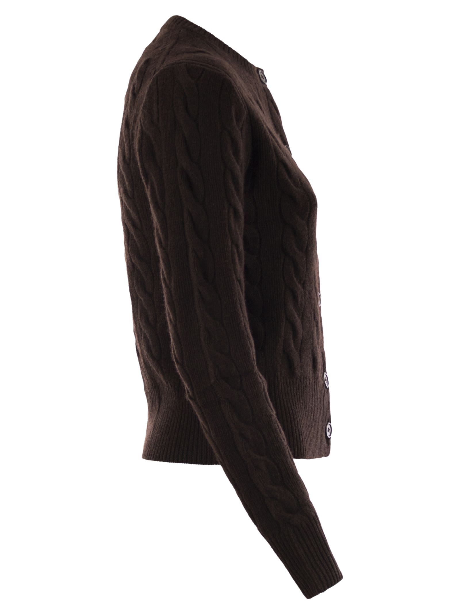 Polo Ralph Lauren Wool And Cashmere Cable Knit Cardigan In Brown