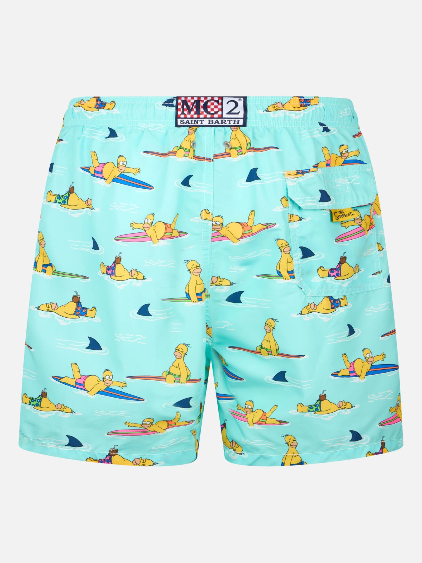 Mc2 Saint Barth Man Mid-length Gustavia Swim-shorts With Homer Simpson Print The Simpsons Special Edition In Green