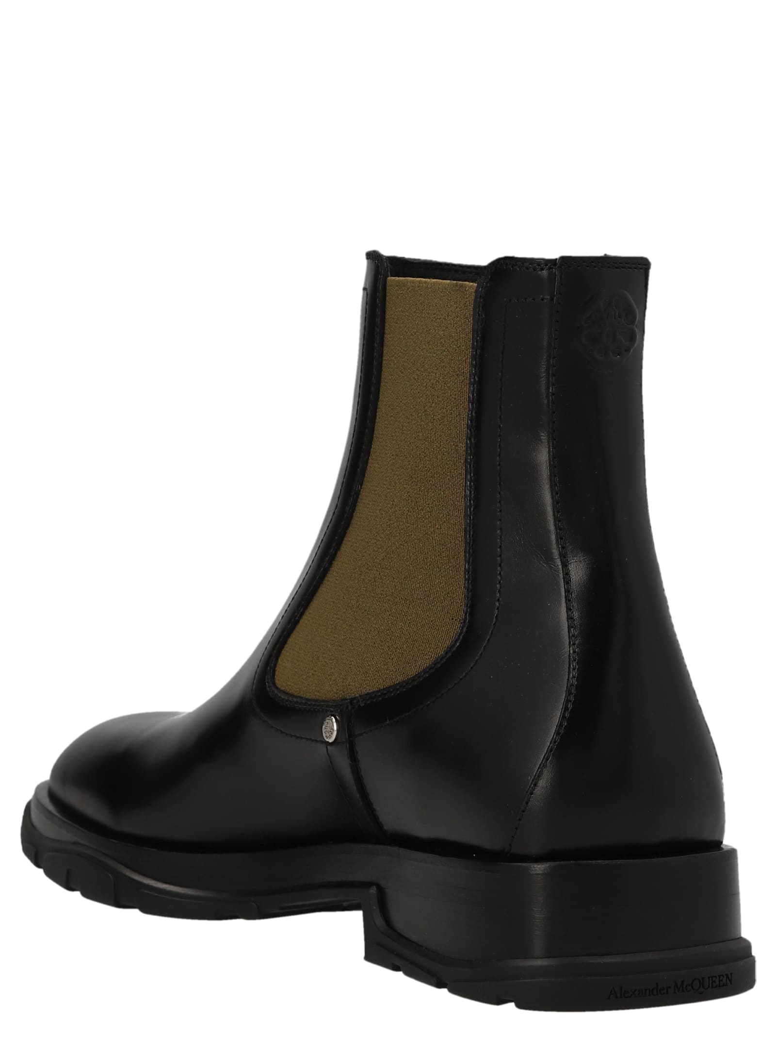 Alexander Mcqueen Stack Chelsea Ankle Boots In Black Khaki Silver