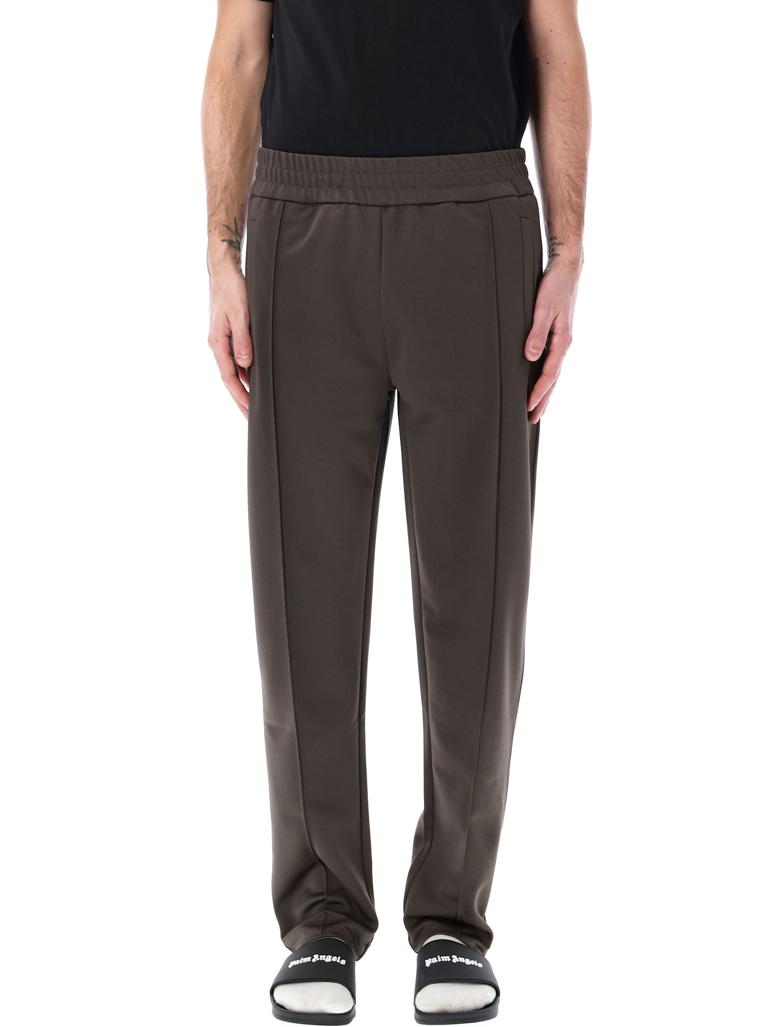Palm Angels Gray Curved Logo Track Pants In Grey