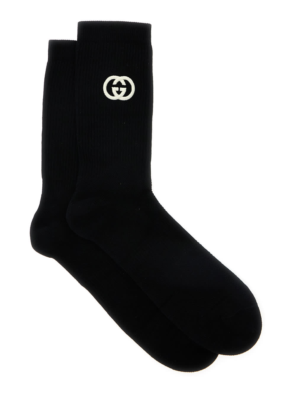 Gucci Black Gg Logo Socks In Cotton Man In Black