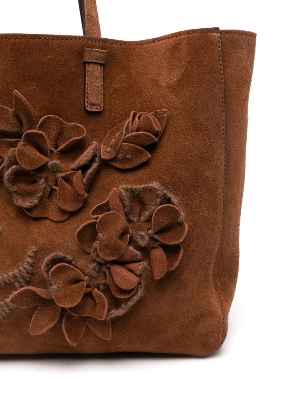 Shop Ermanno Scervino Brown Suede Shopping Bag With Appliqué Flowers