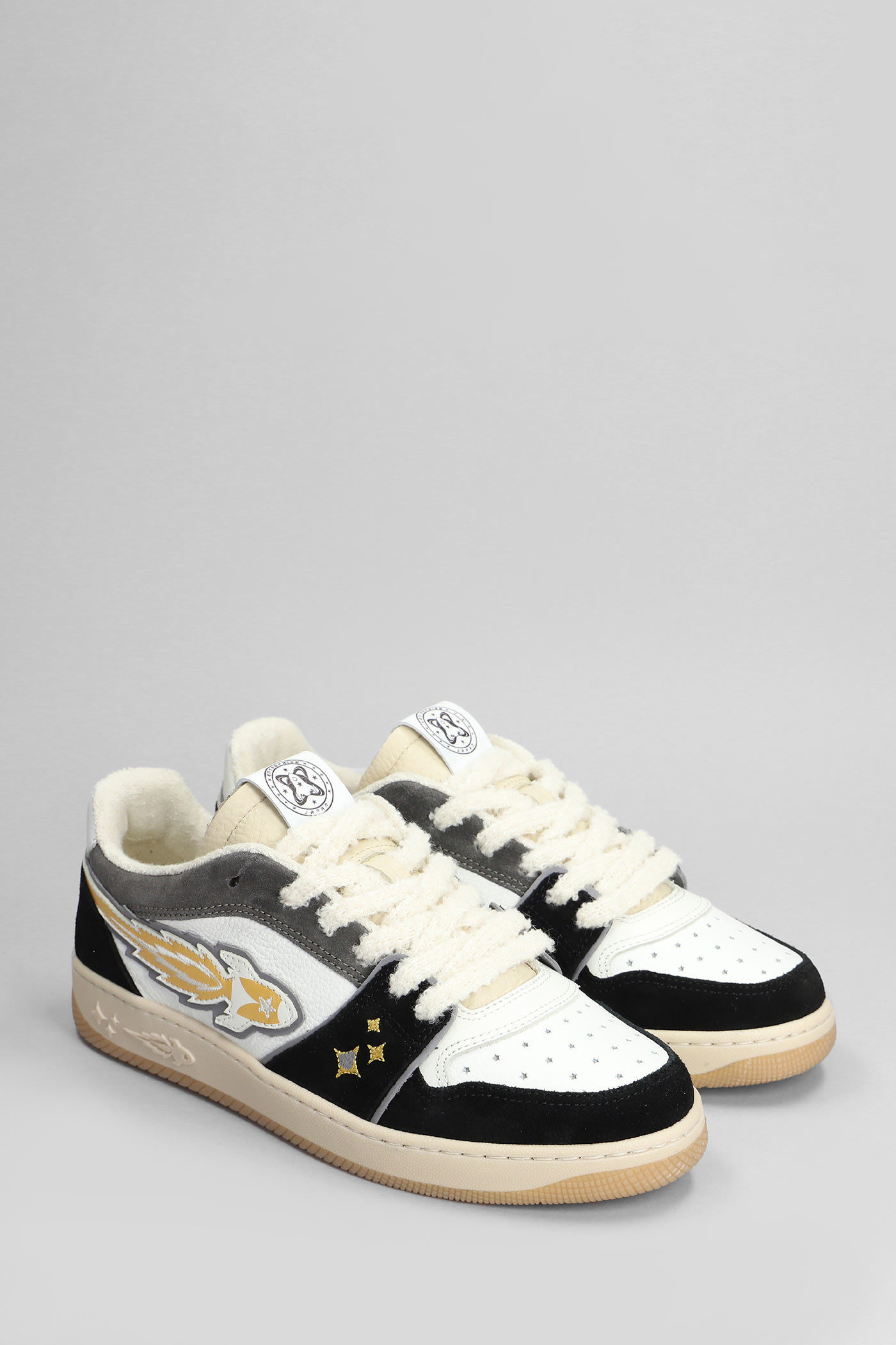 Shop Enterprise Japan Egg Rocket Sneakers In Black Suede And Leather