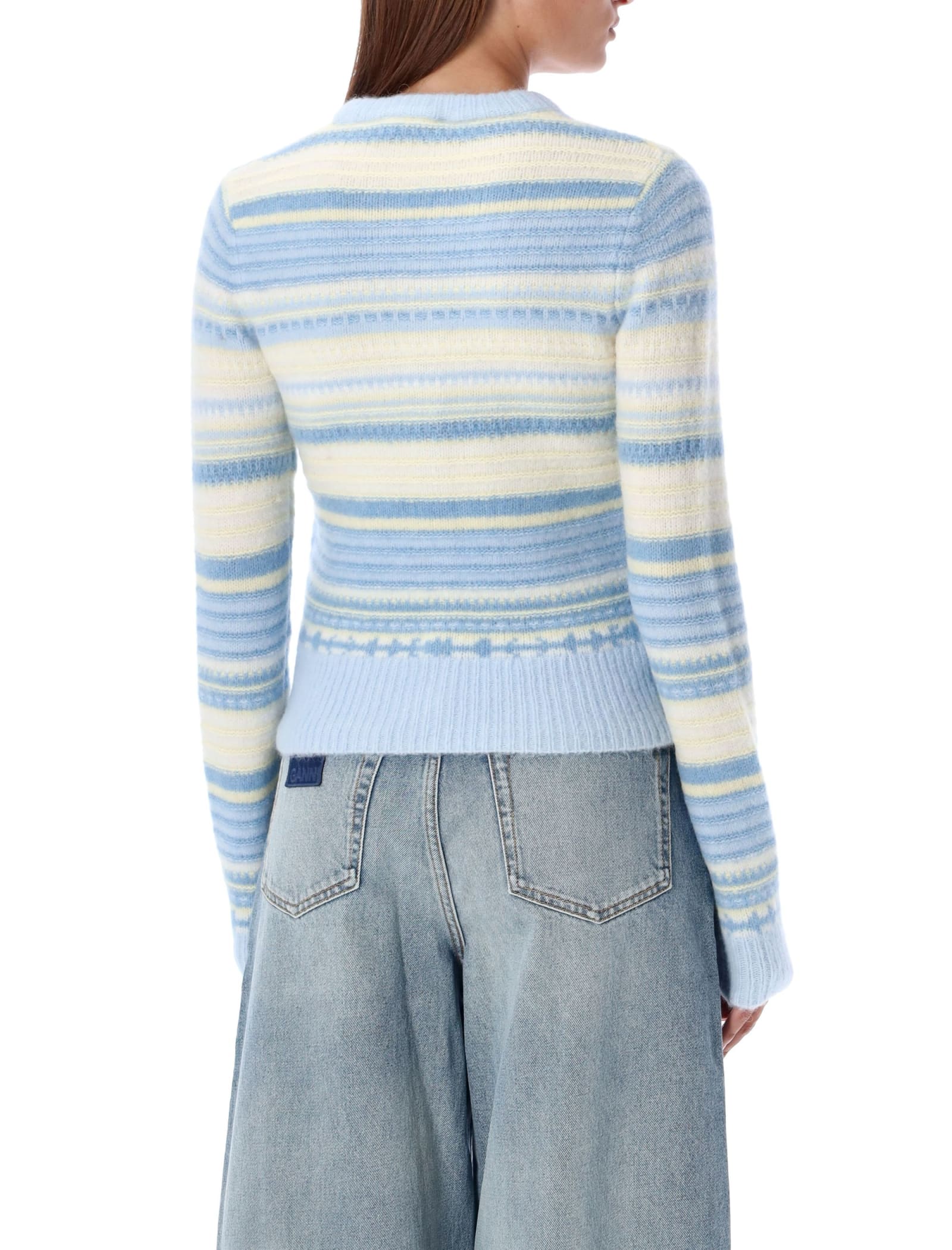 Shop Ganni Soft Wool Stripe Cardigan In Skyway