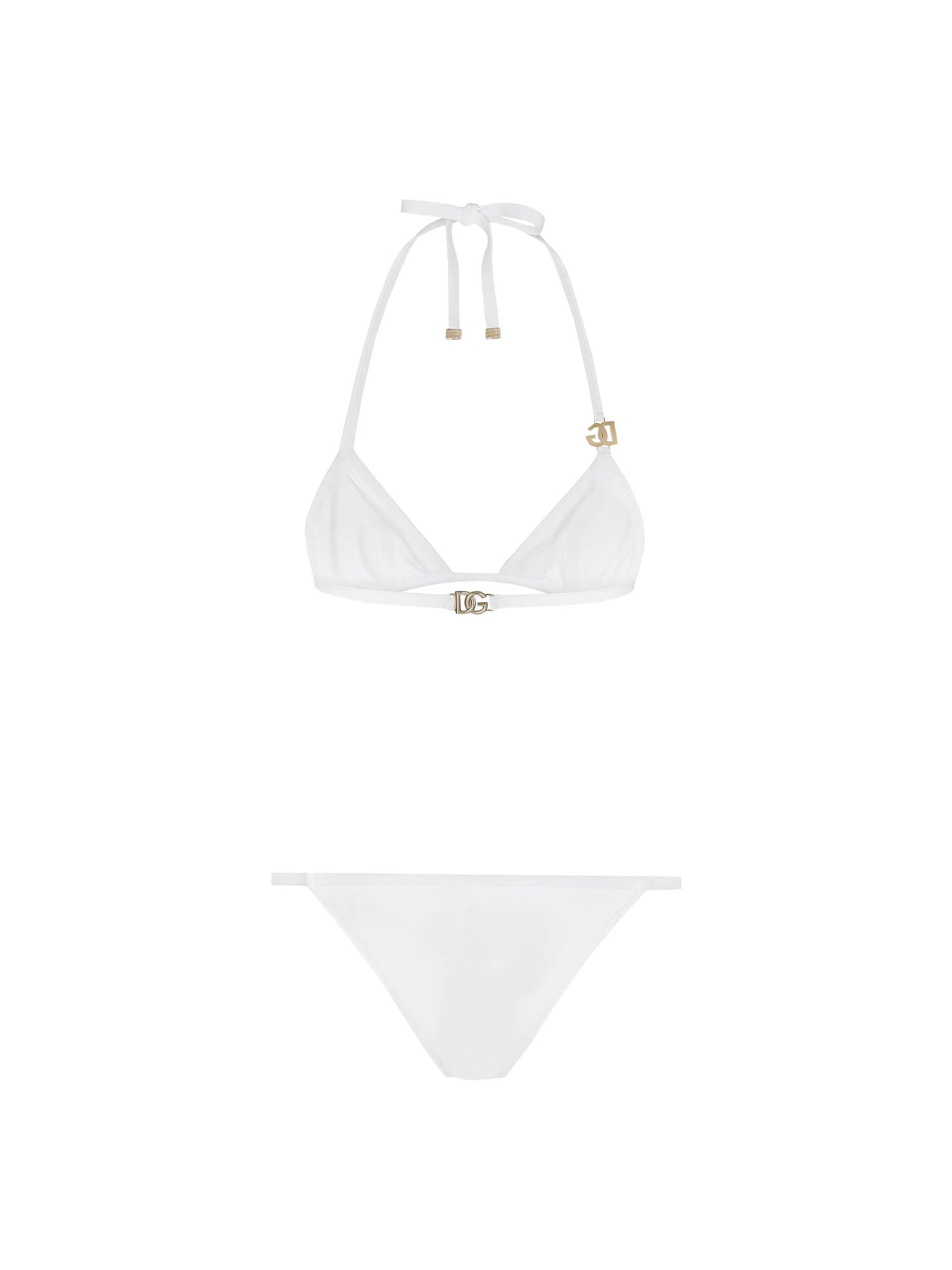 Shop Dolce & Gabbana Logo Bikini Swimsuit In White