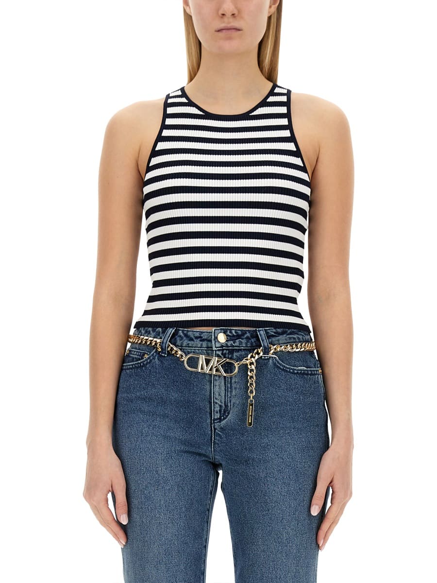 Shop Michael Kors Top With Stripe Pattern In Blue