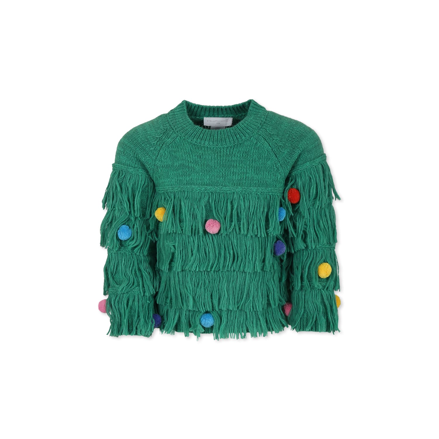 Stella Mccartney Green Sweater For Girl With Pompoms In Green