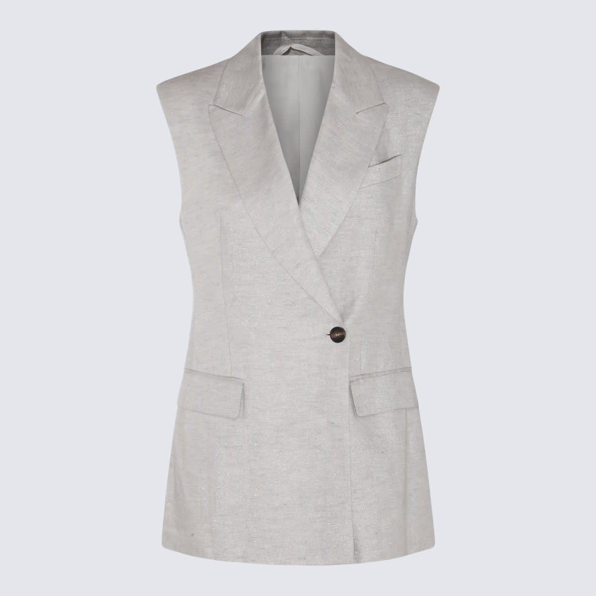 Shop Brunello Cucinelli Light Grey Linen Vest Blazer