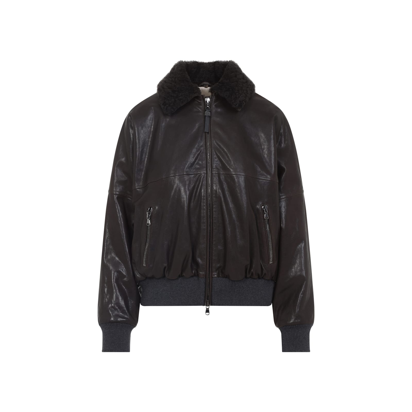 Brunello Cucinelli Leather Jacket In Black