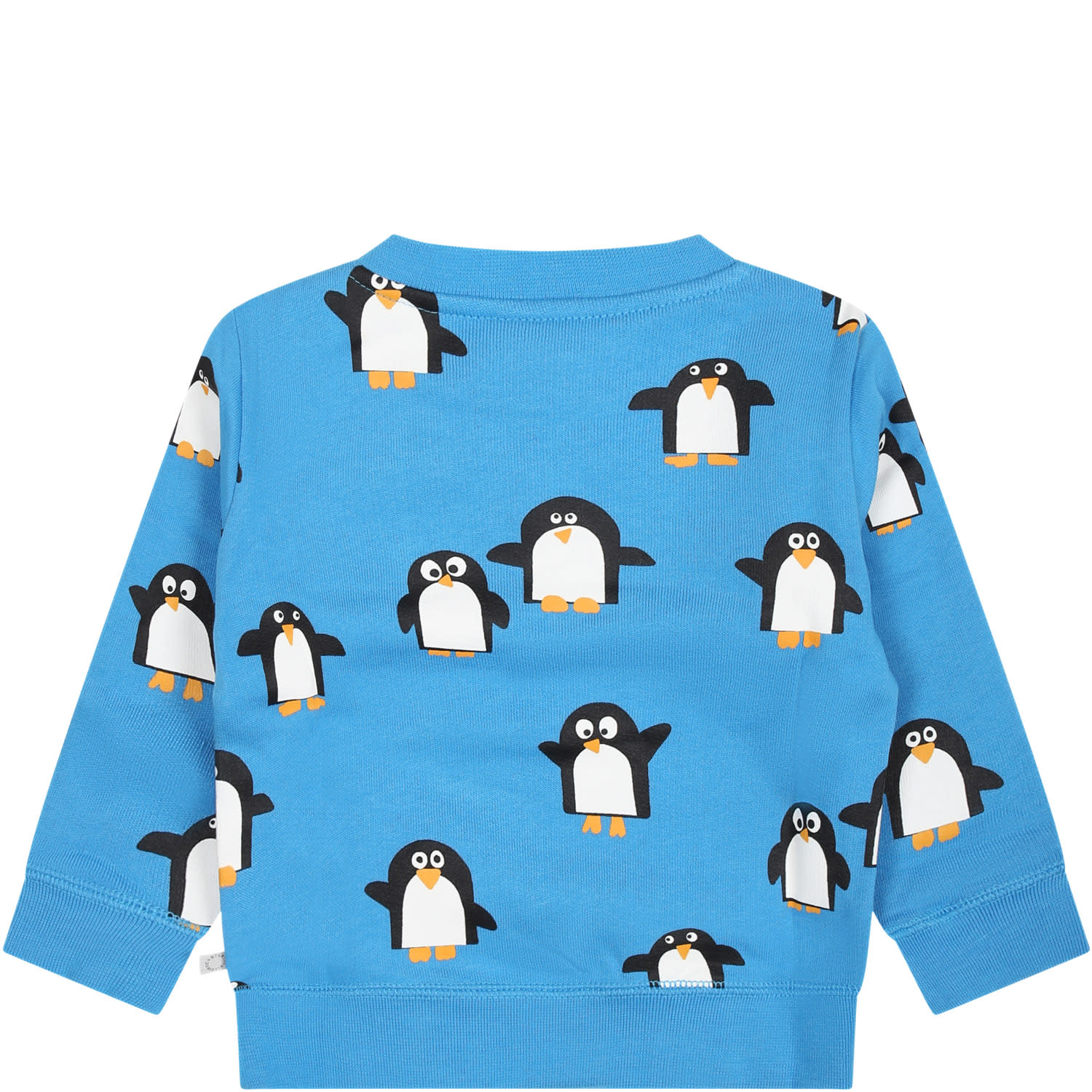 Shop Stella Mccartney Light Blue Sweatshirt For Baby Boy With All-over Penguins