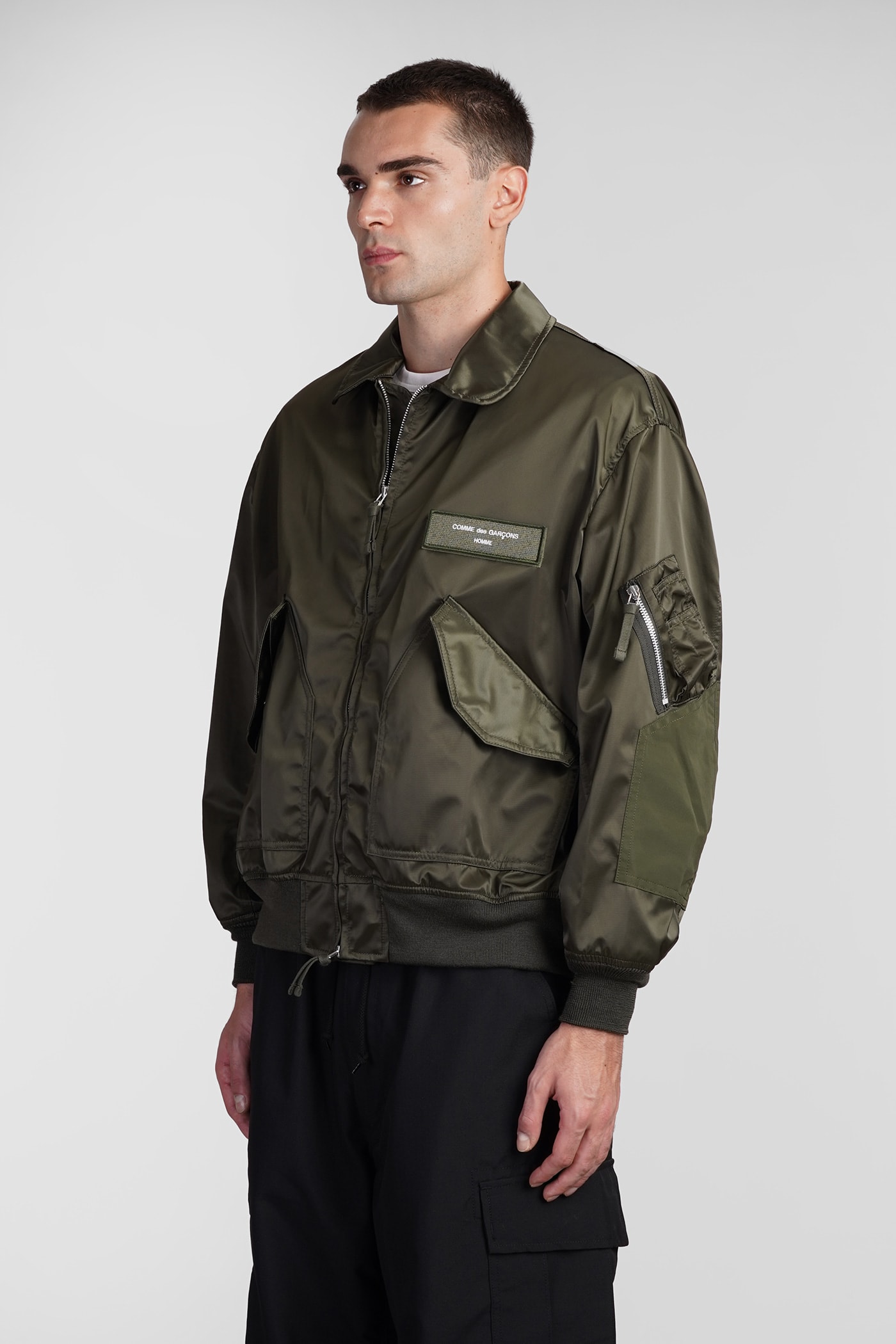 Shop Comme Des Garçons Homme Deux Bomber In Green Nylon