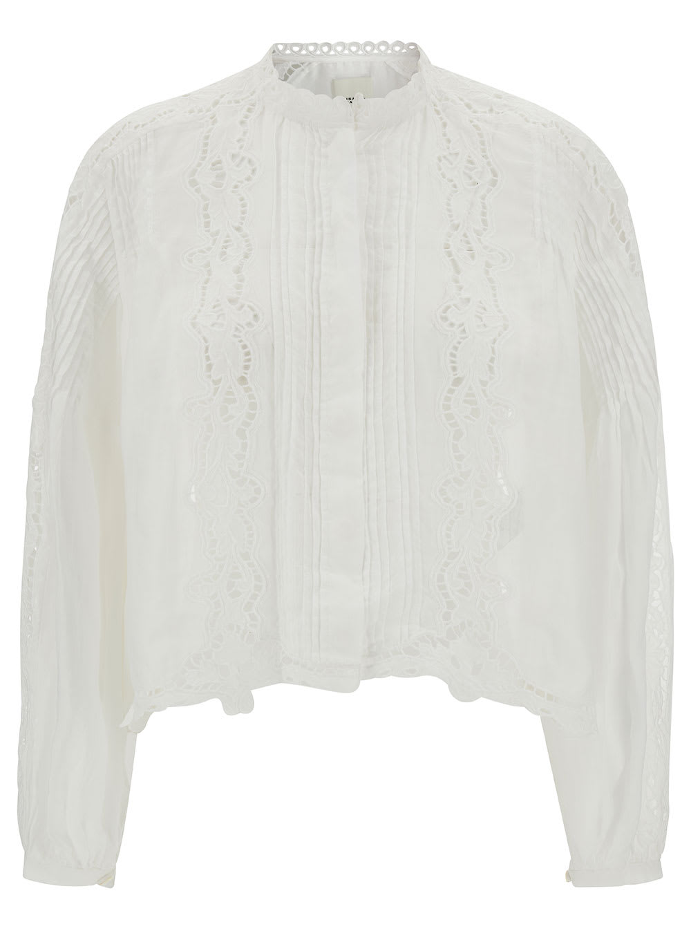 ISABEL MARANT WHITE SHIRT WITH EMBROIDERIES IN RAMIE WOMAN