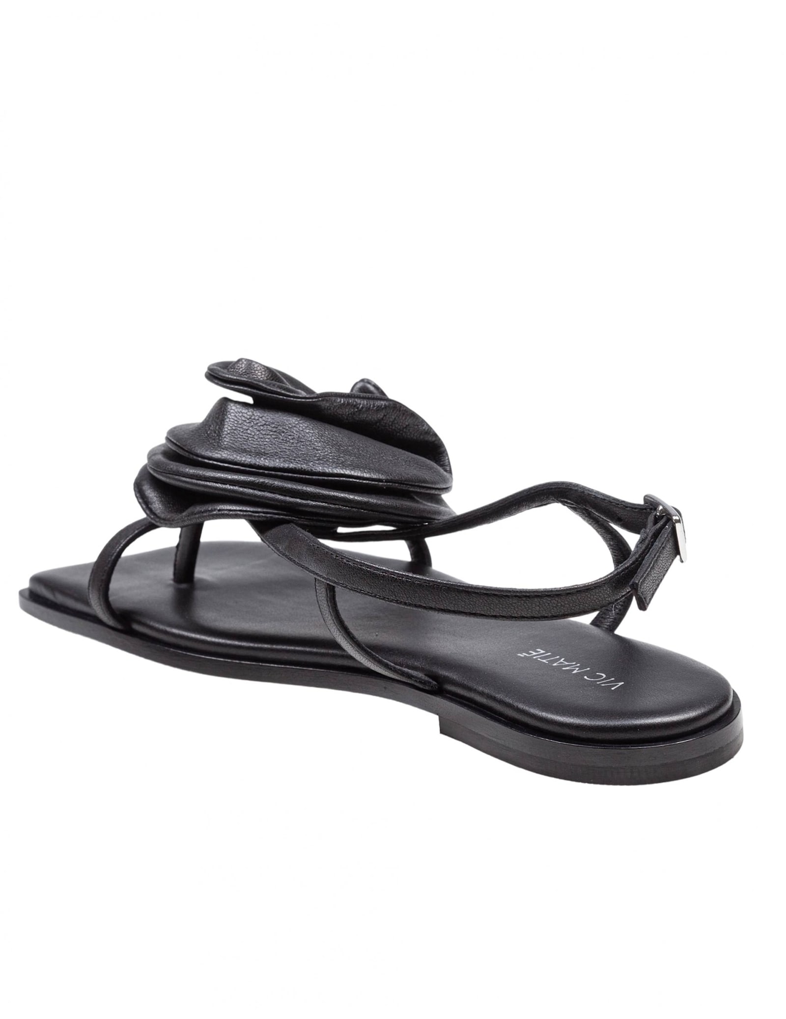 VIC MATIE SQUARE OPEN SANDAL IN LEATHER WITH APPLIED FLOWER COLOR BLACK