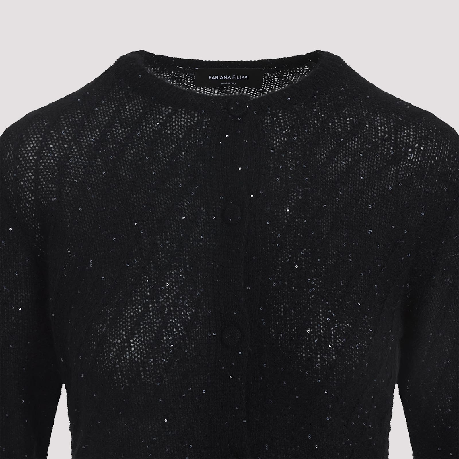 Fabiana Filippi Virgin Wool Cardigan Mini-sequins In Black