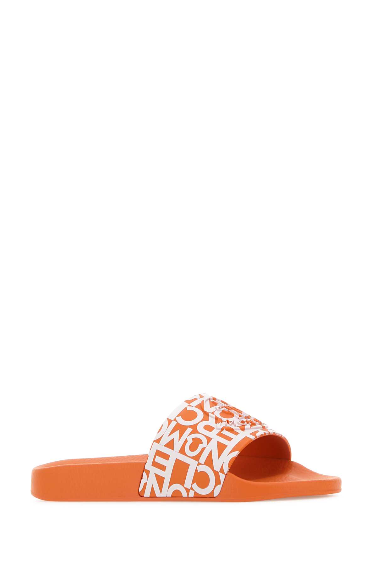 Shop Moncler Printed Rubber Jeanne Slippers In Orange