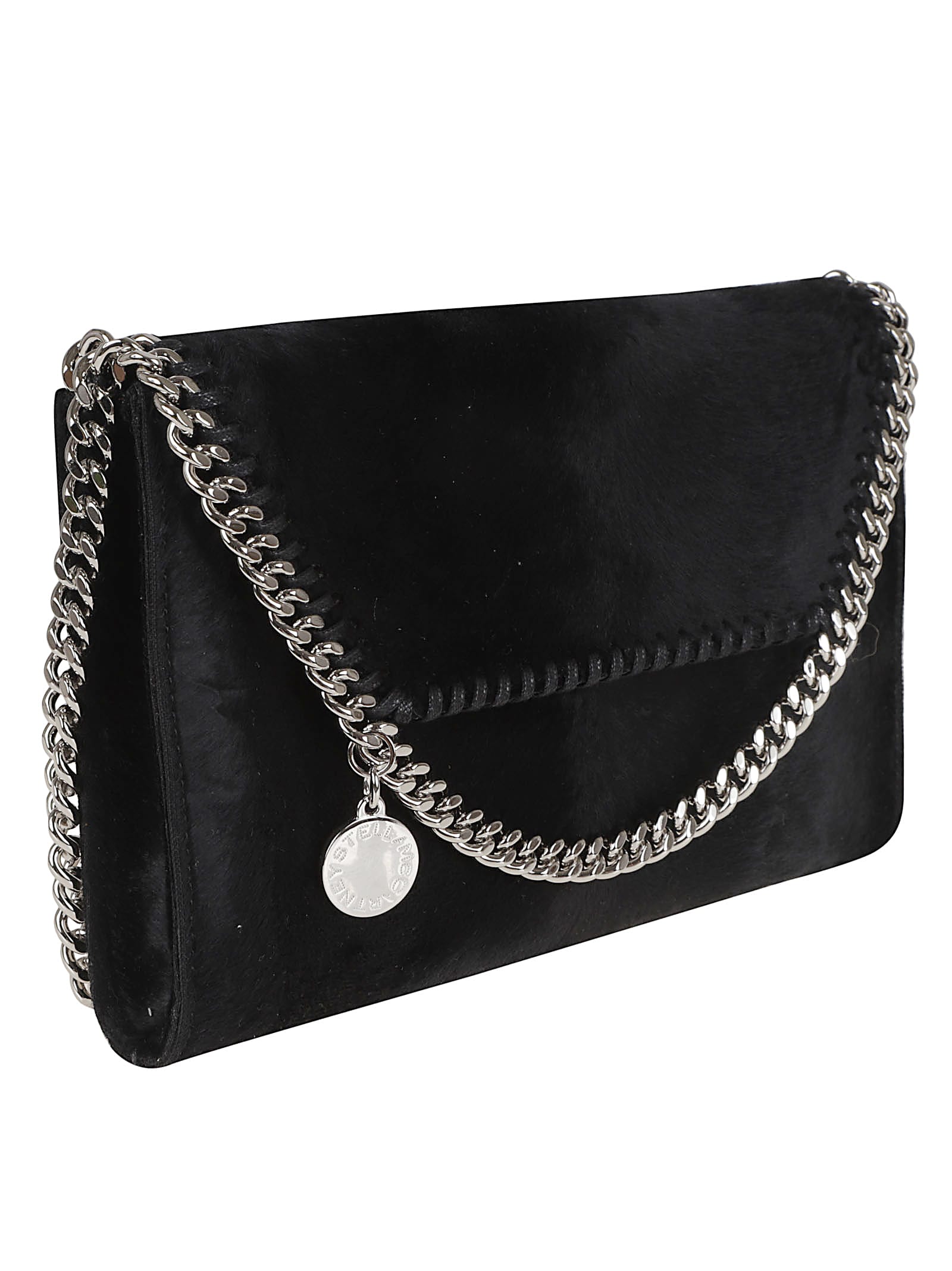 Stella Mccartney Falabella Wallet W/ Chain Bag Brushed Velvet In Black