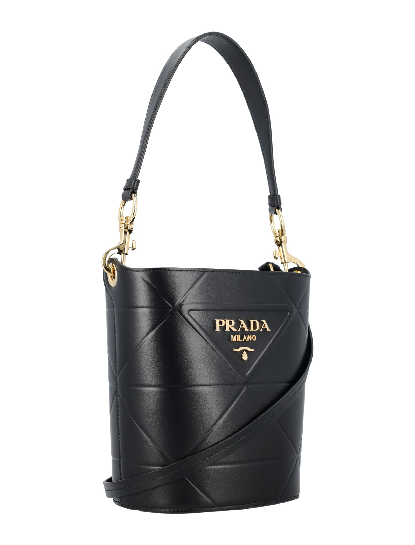 Prada Square Bauletto Bag Saffiano Leather Small Black Neutral