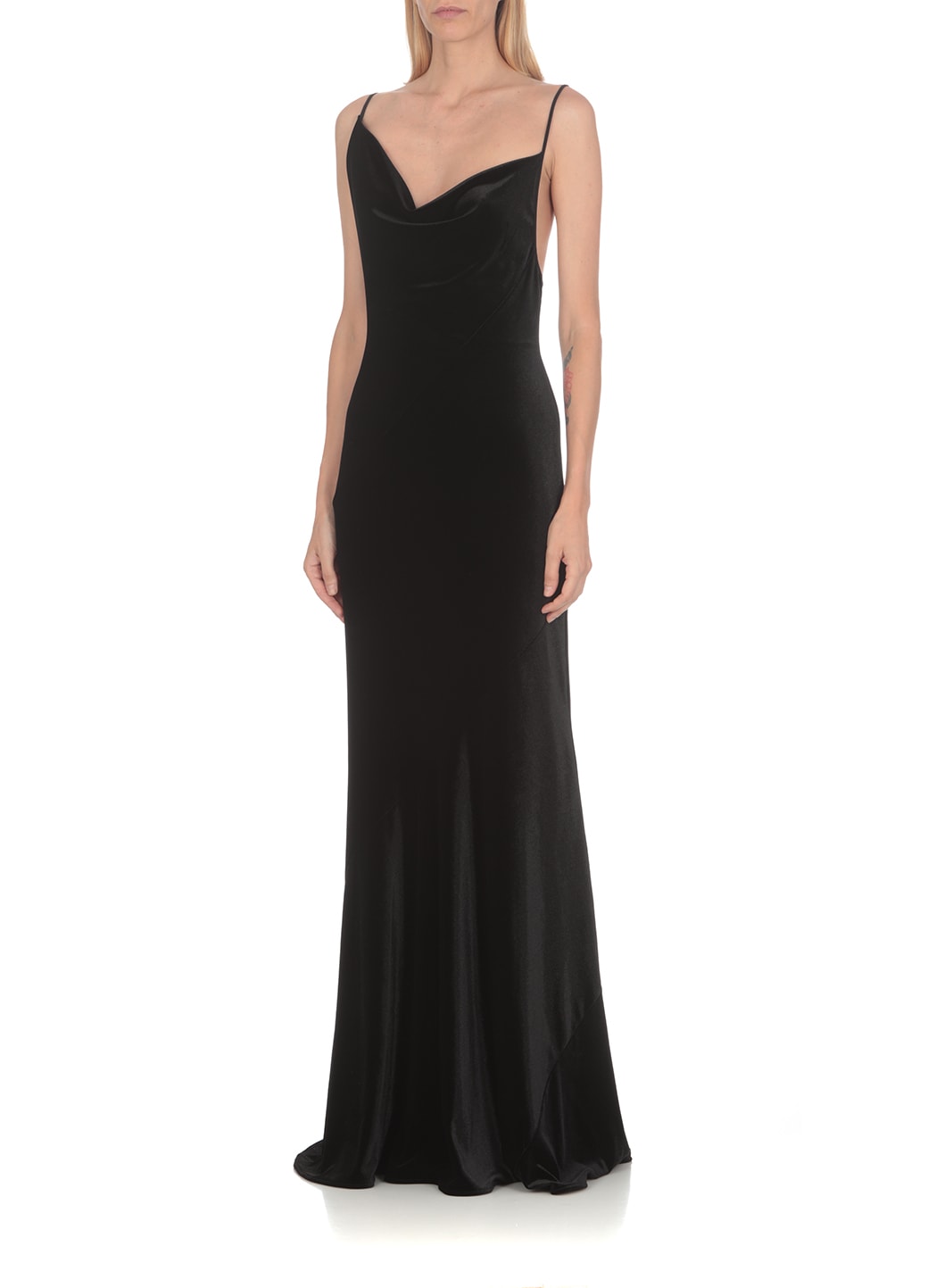 Philosophy Di Lorenzo Serafini Cowl-neck Velvet Long Dress In Black