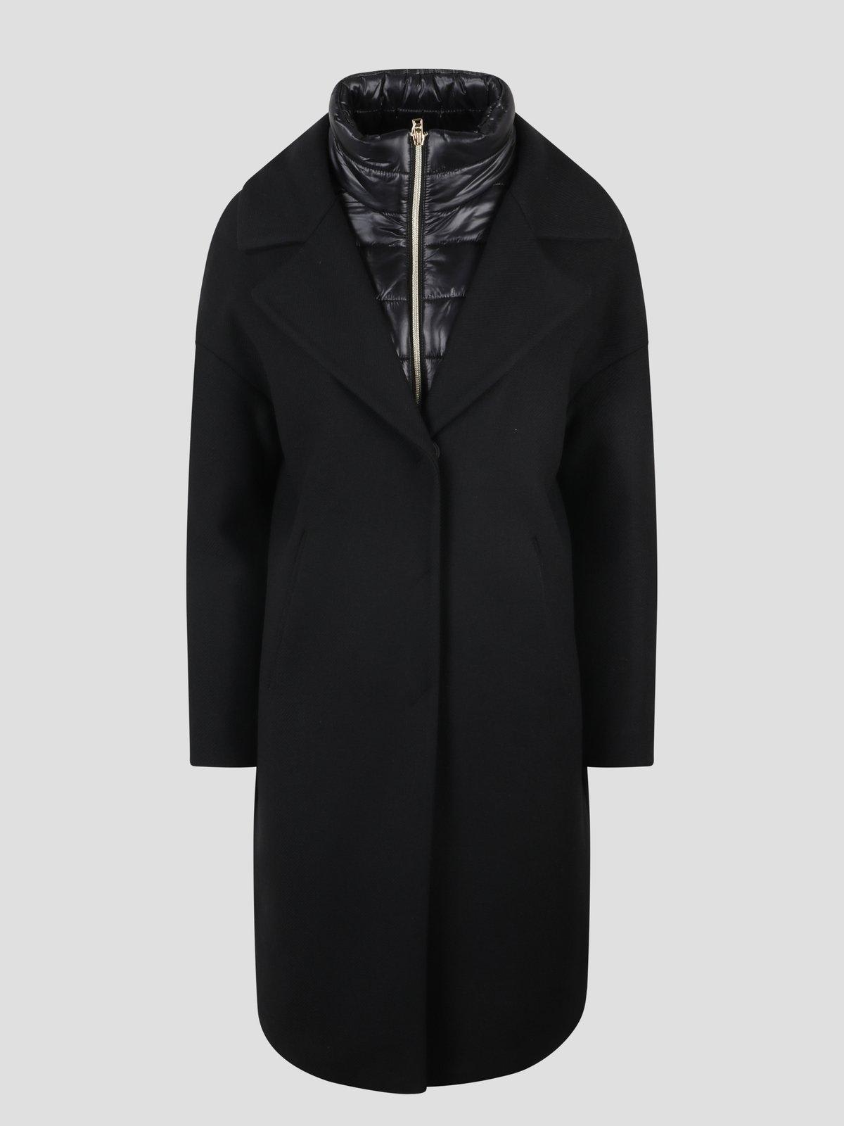 Shop Herno Padded-collar Single-breasted Long Sleeved Coat In Black