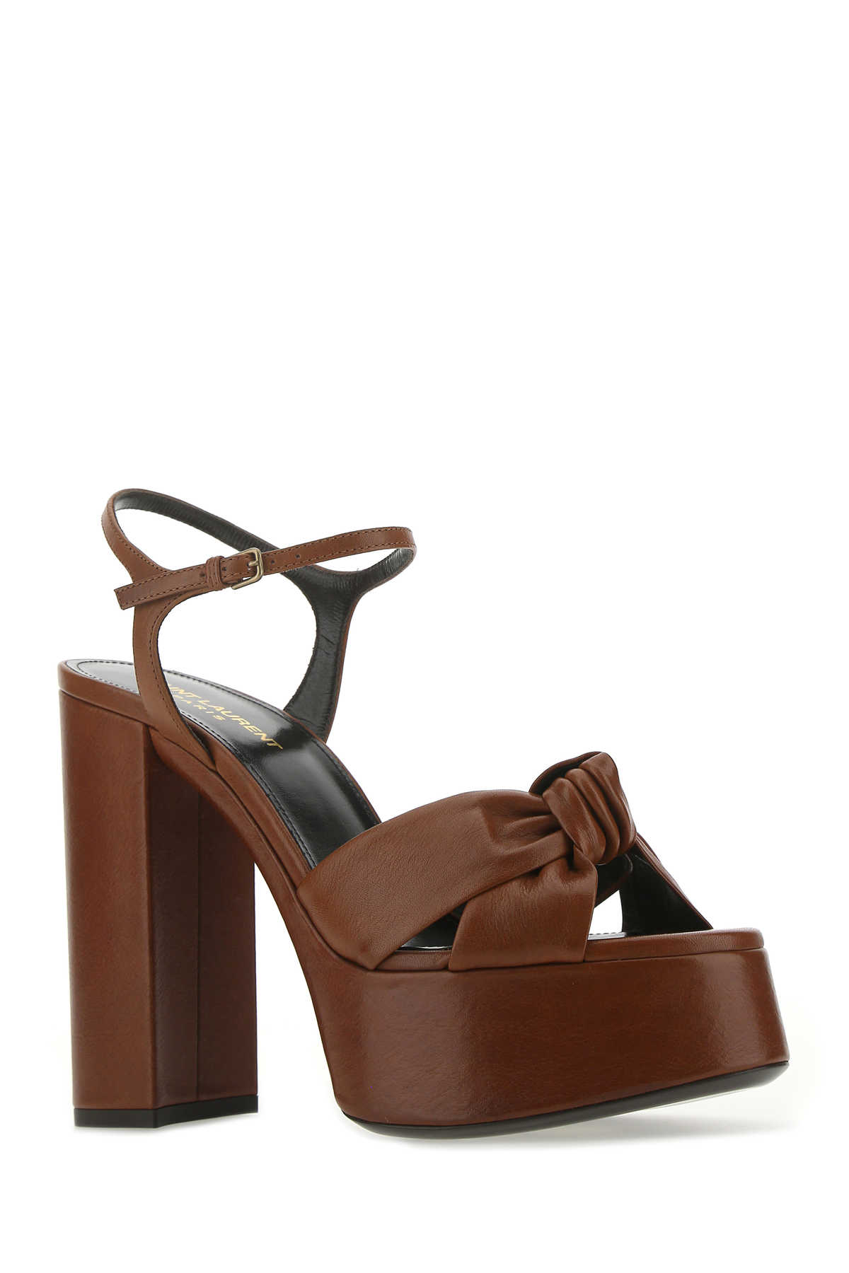 Shop Saint Laurent Brown Leather Bianca 85 Sandals In 7660