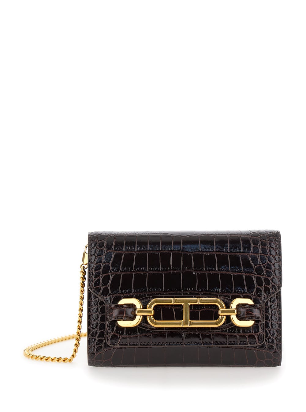 Shop Tom Ford Mini Brown Crossbody Bag With T Logo Detail In Croco Printed Leather Woman