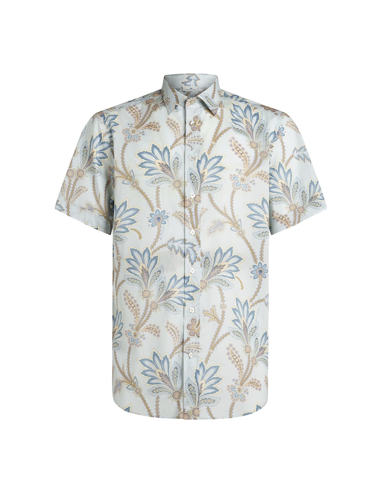 Shop Etro Light Blue Printed Cotton Shirt