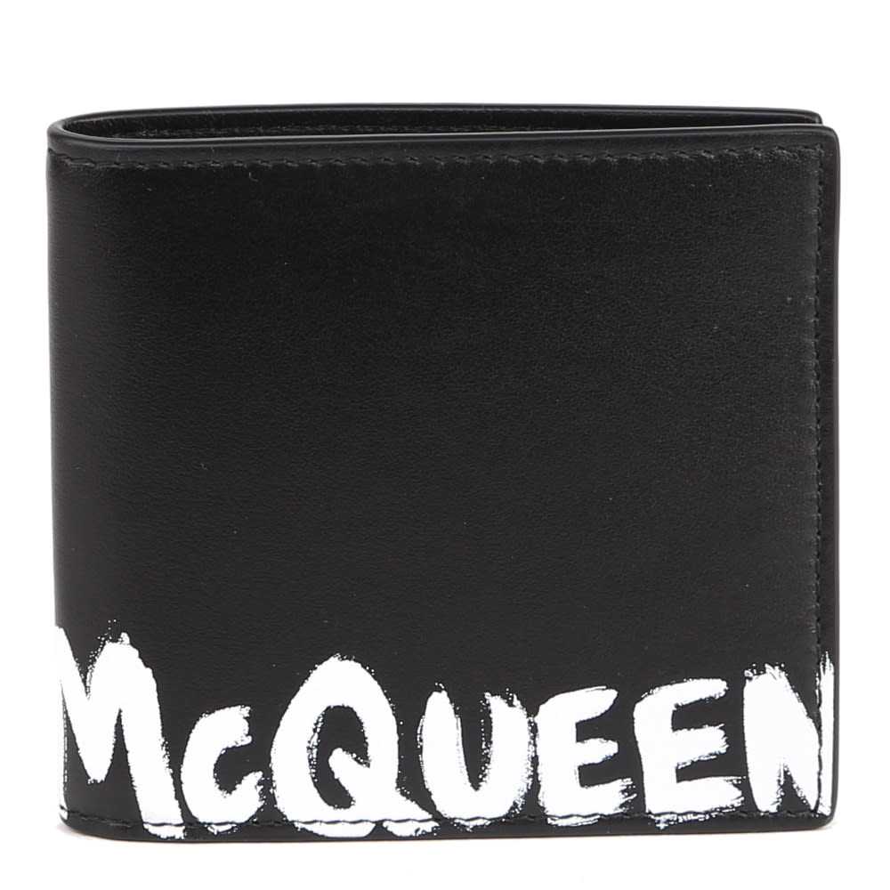 Alexander McQueen Black Leather Graffiti Logo Wallet