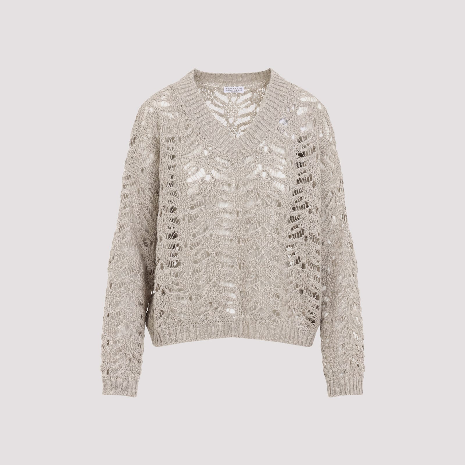 Brunello Cucinelli Light Beige Foliage Lace Sweater In Naturale