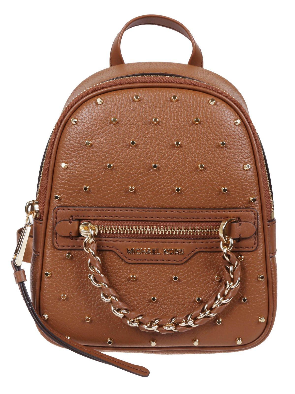 Shop Michael Kors Logo Plaque Zip-up Backpack In Luggage