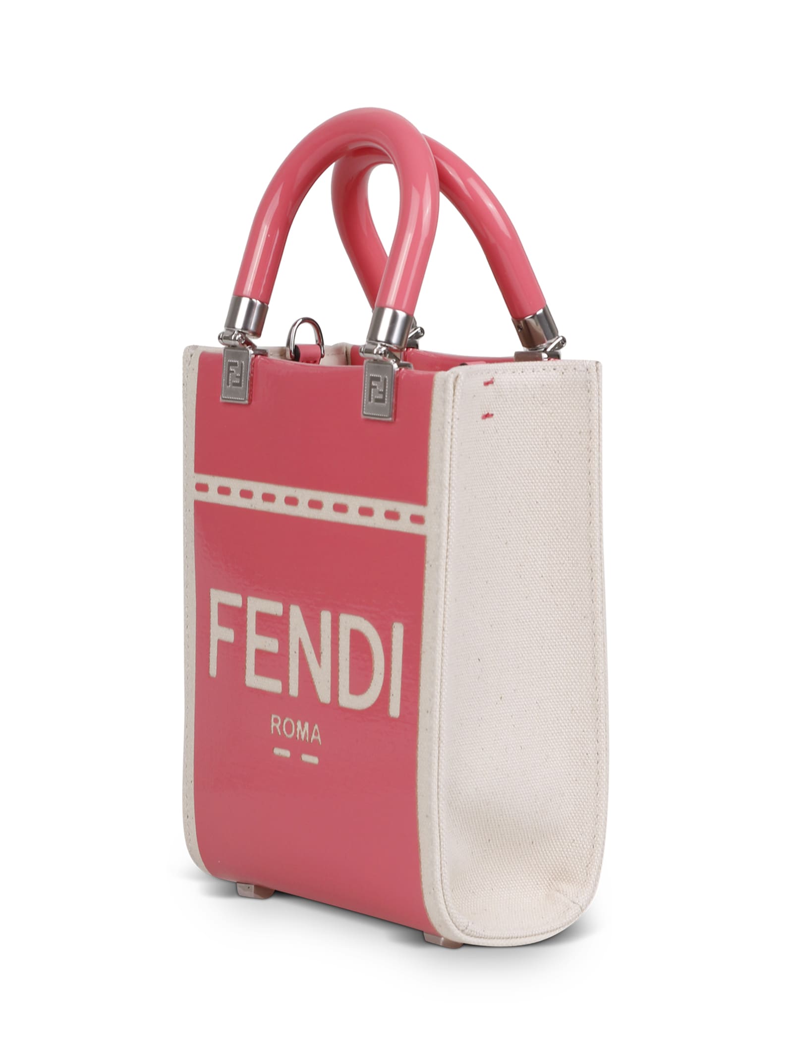 Fendi Sunshine Mini Bag In Canvas And Patent Leather In Rosa