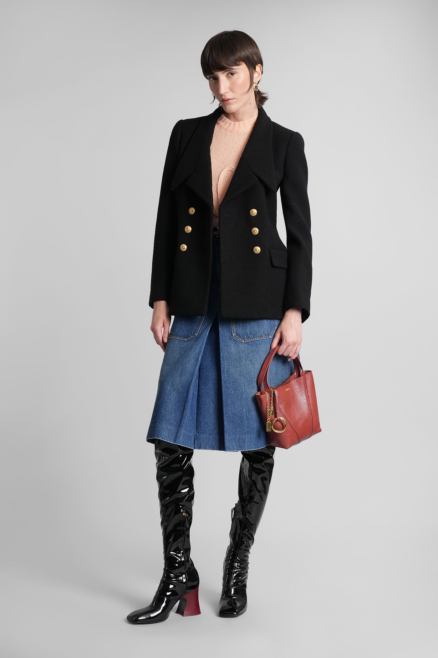 Chloé Double-breasted Virgin Wool Blend Blazer In Black