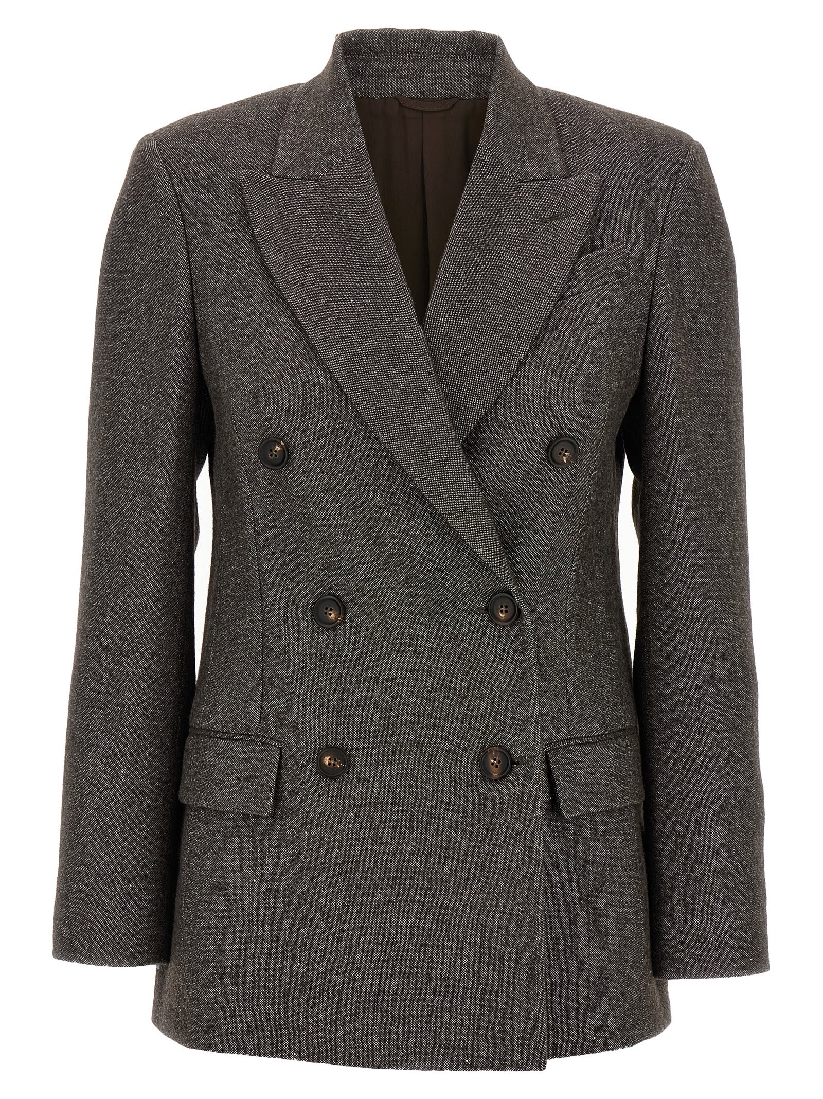 Brunello Cucinelli Blazer Tweed Monile In Brown