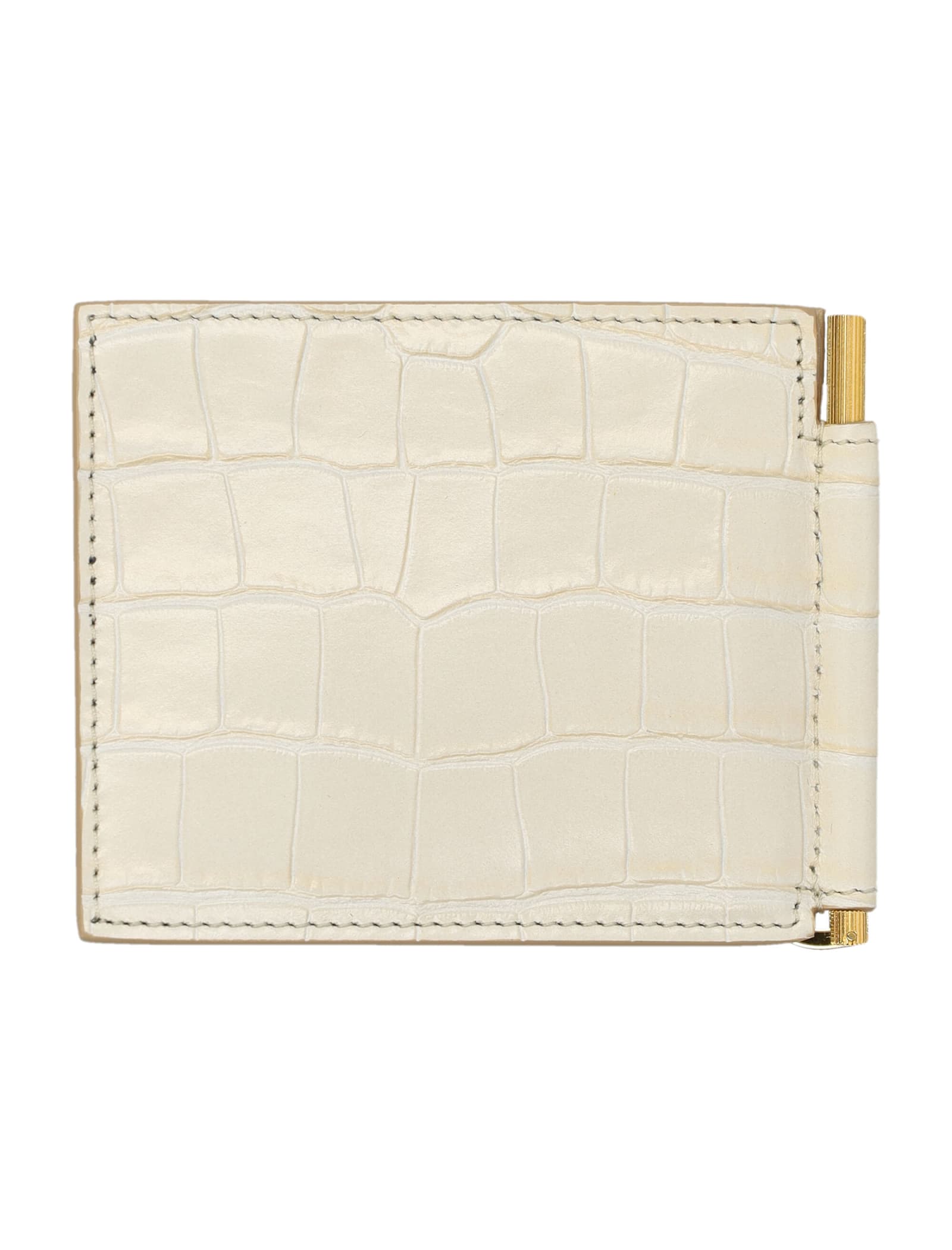 Shop Tom Ford Money Clip Cocco Print In Ivory