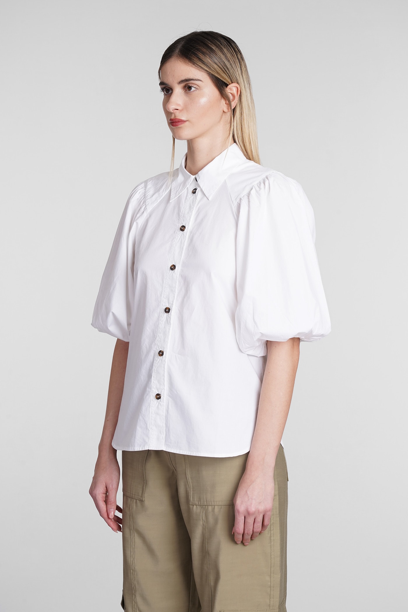 Shop Ganni Shirt In White Cotton In Bianco