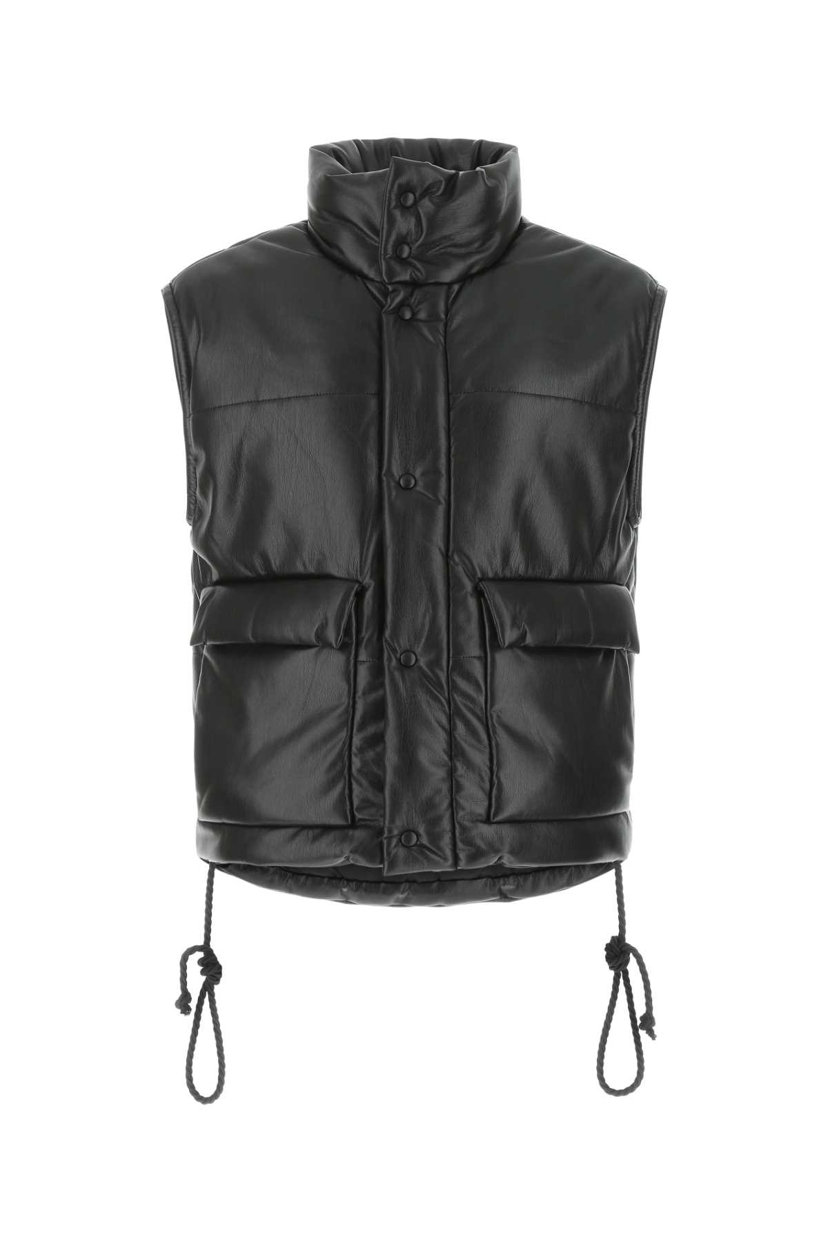 Black Synthetic Leather Padded Jacket