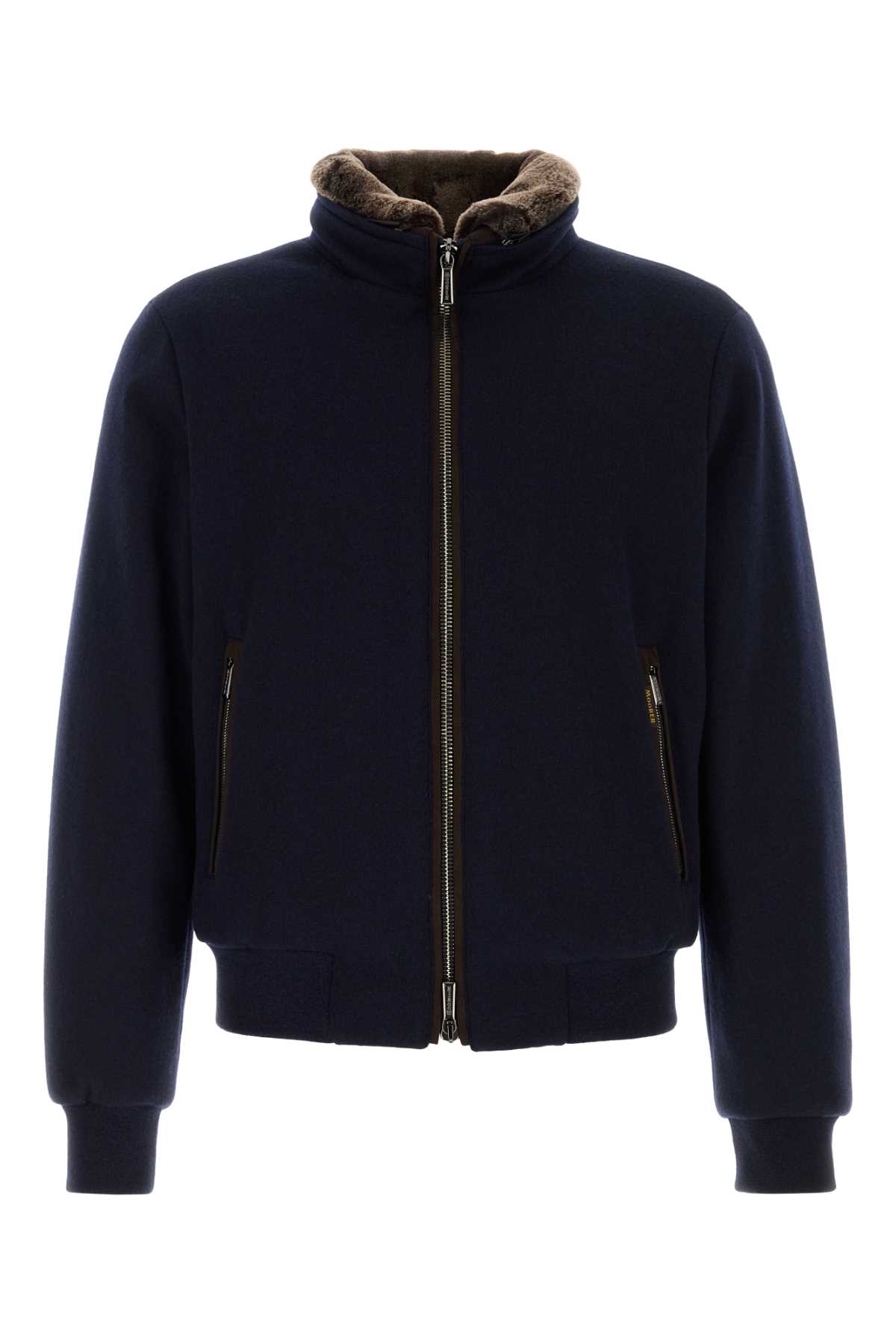 Navy Blue Wool Blend Bellati Down Jacket