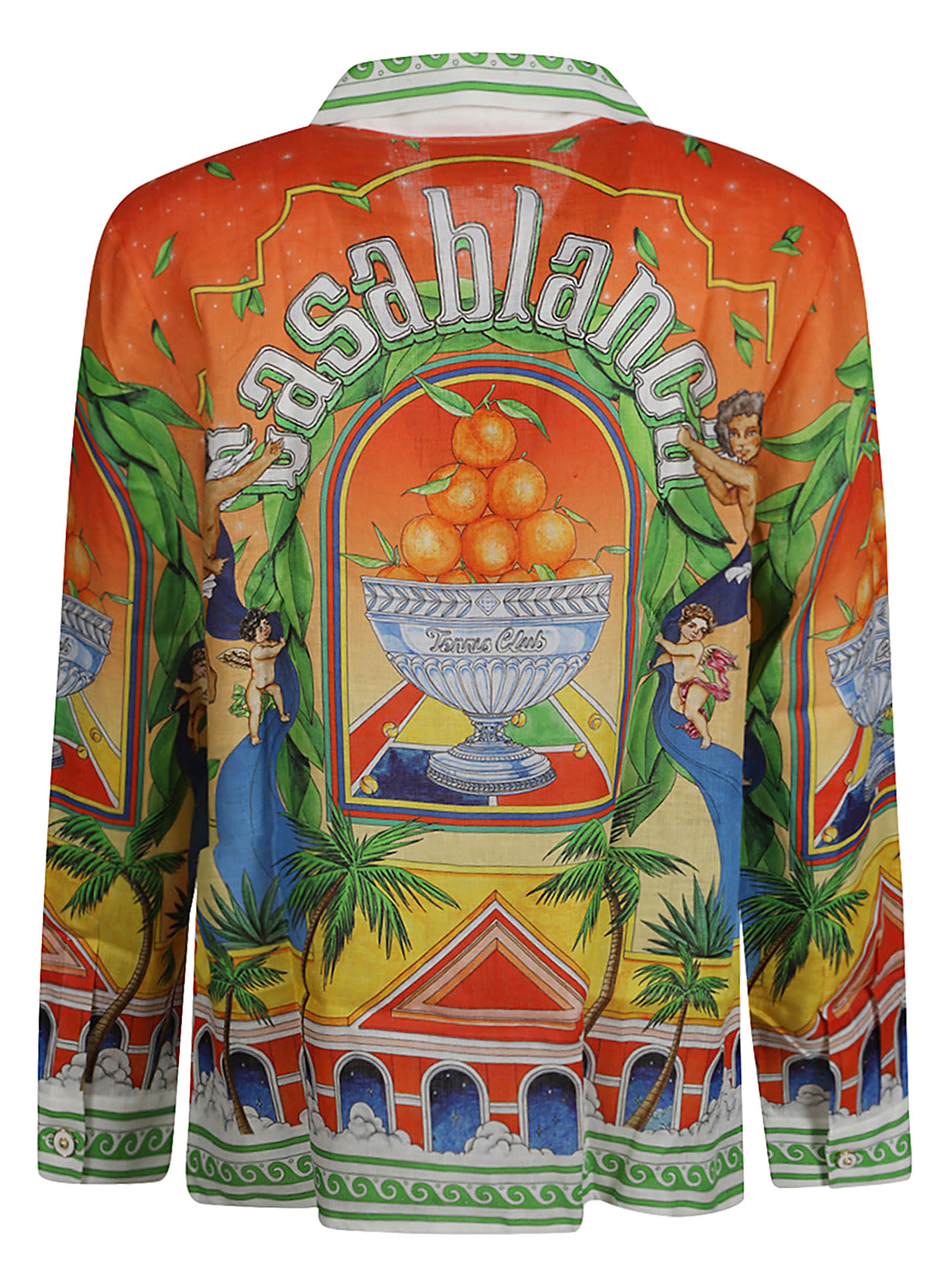 Shop Casablanca Cuban Collar Long-sleeved Shirt In Trophy Orange