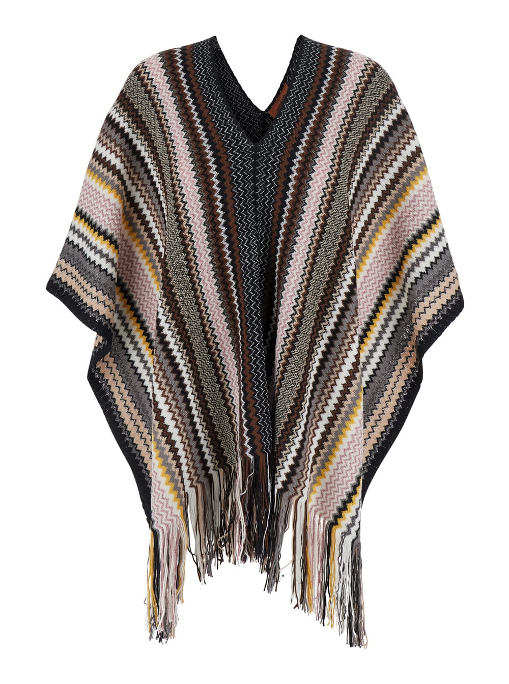 Missoni Multicolor Cape With V Neck And All-over Zigzag Motif In Wool Blend Woman In Multi