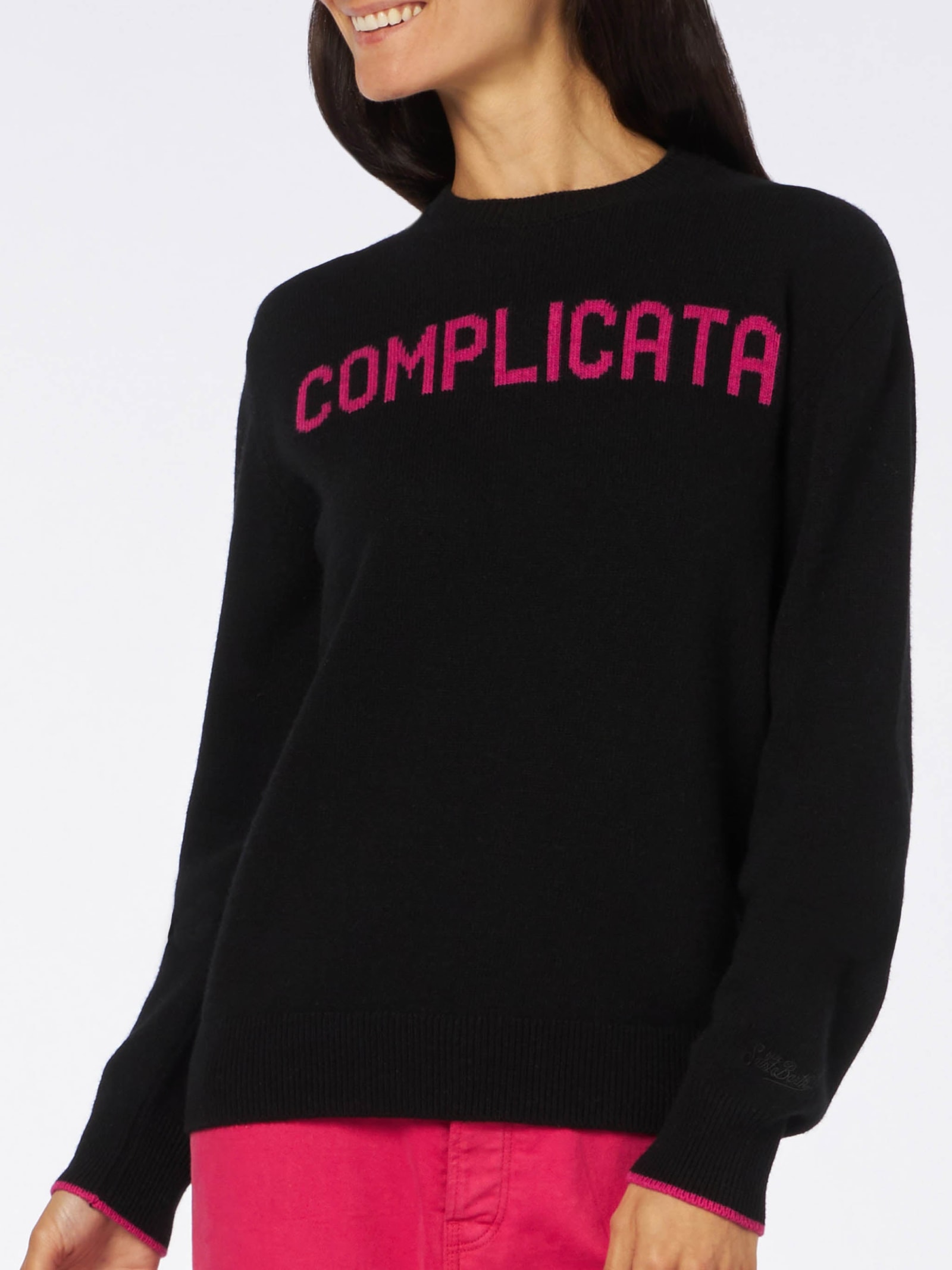 Mc2 Saint Barth Intarsia-knit Complicata Jumper In Black