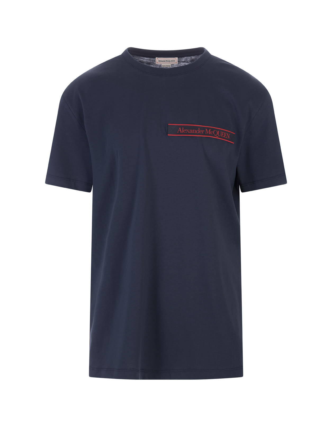 Alexander McQueen Man Dark Blue T-shirt With Selvedge Logo Band