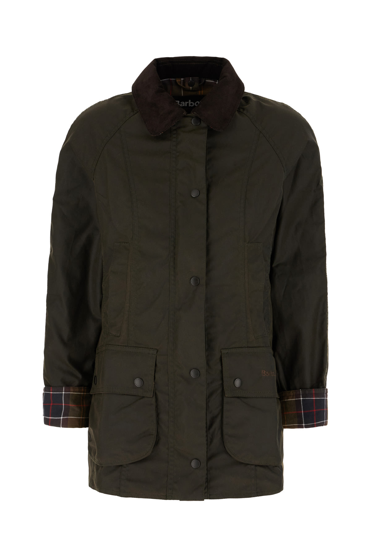 Barbour Dark Brown Cotton Beadnell Wax Jacket In Olive