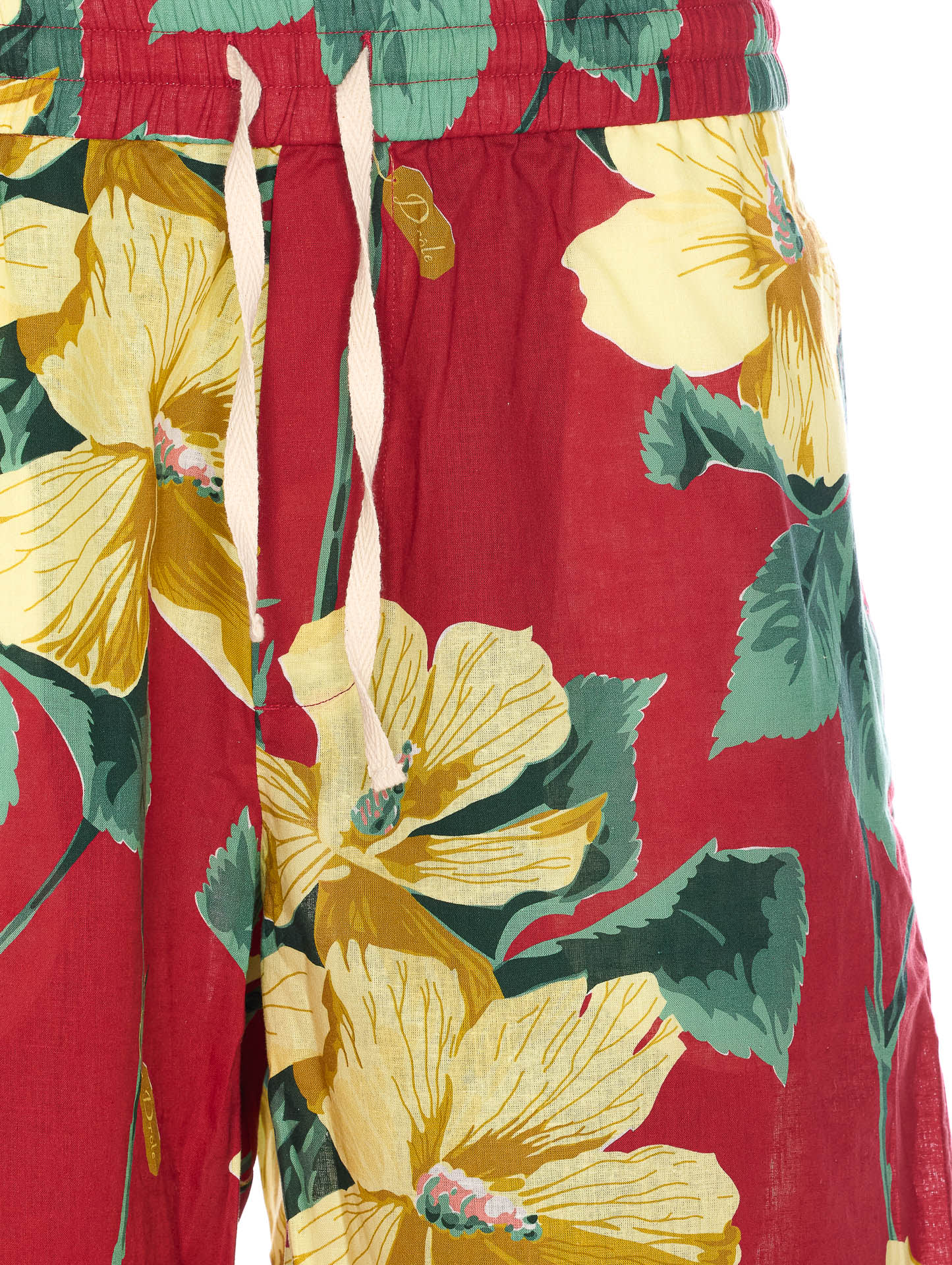 Drôle De Monsieur Elasticized Waist Floral Print Shorts With Lateral Pockets In Red