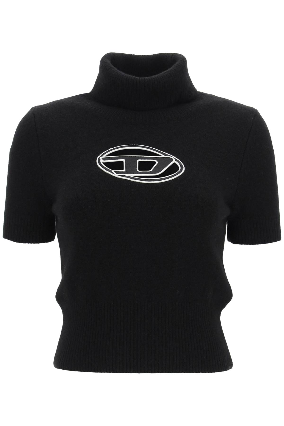 Shop Diesel Short-sleeved Turtleneck Sweater With Cut-out Logo  In Black