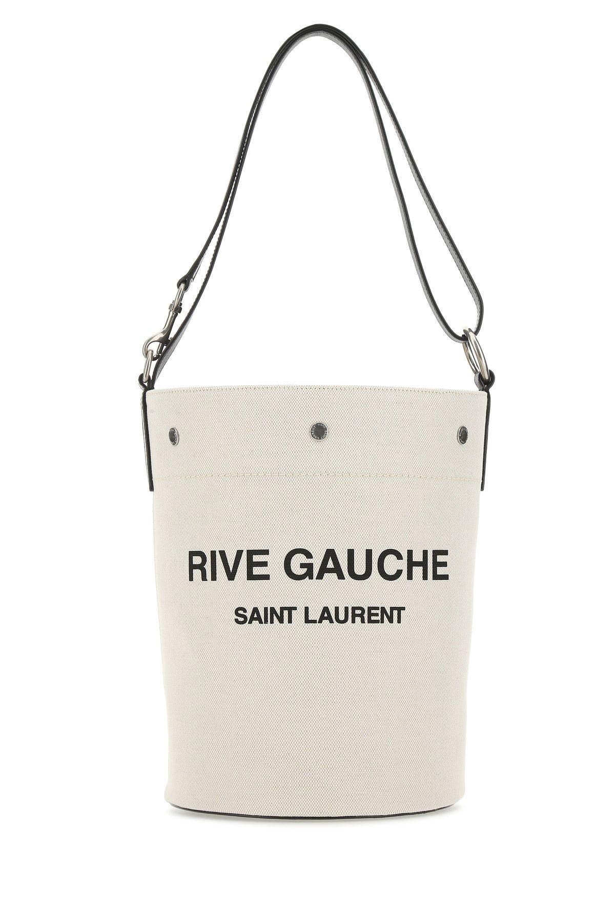 Shop Saint Laurent Ivory Canvas Rive Gauche Bucket Bag In Multicolour