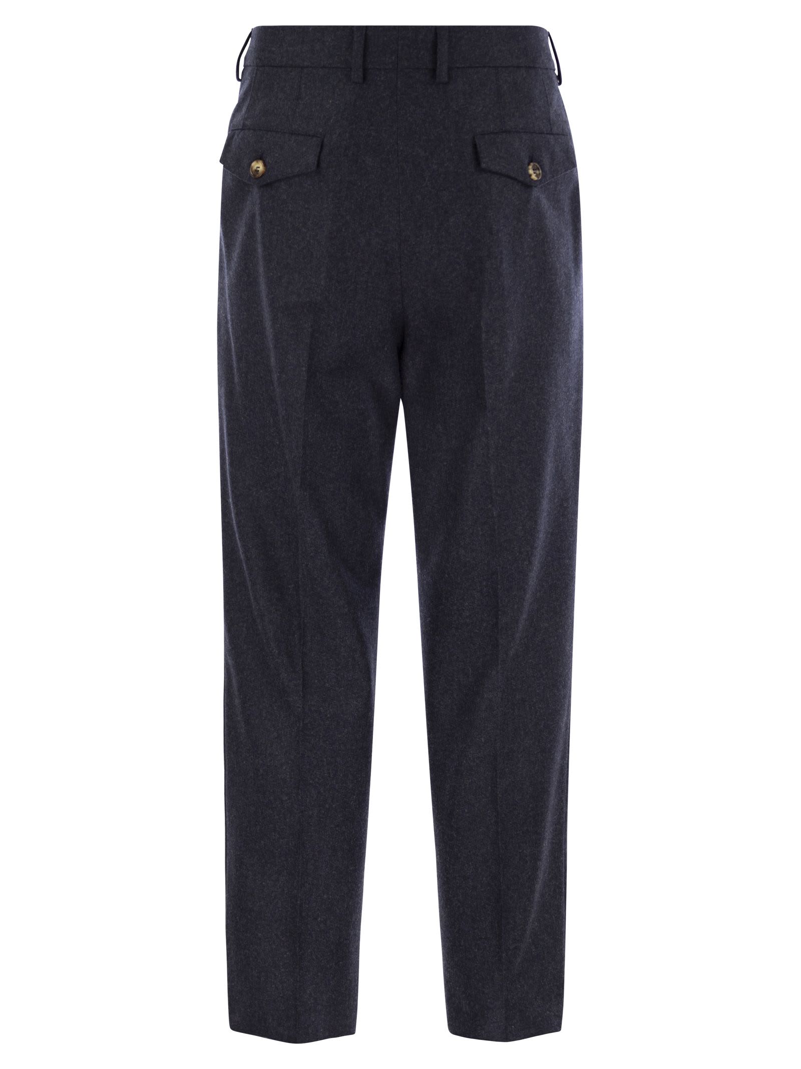 Shop Brunello Cucinelli Leisure Fit Trousers In Virgin Wool Flannel With Double Darts In Night Blue