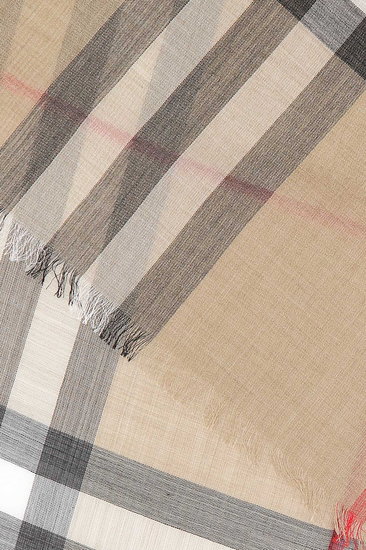 Shop Burberry Embroidered Wool Blend Foulard In Archivebeige
