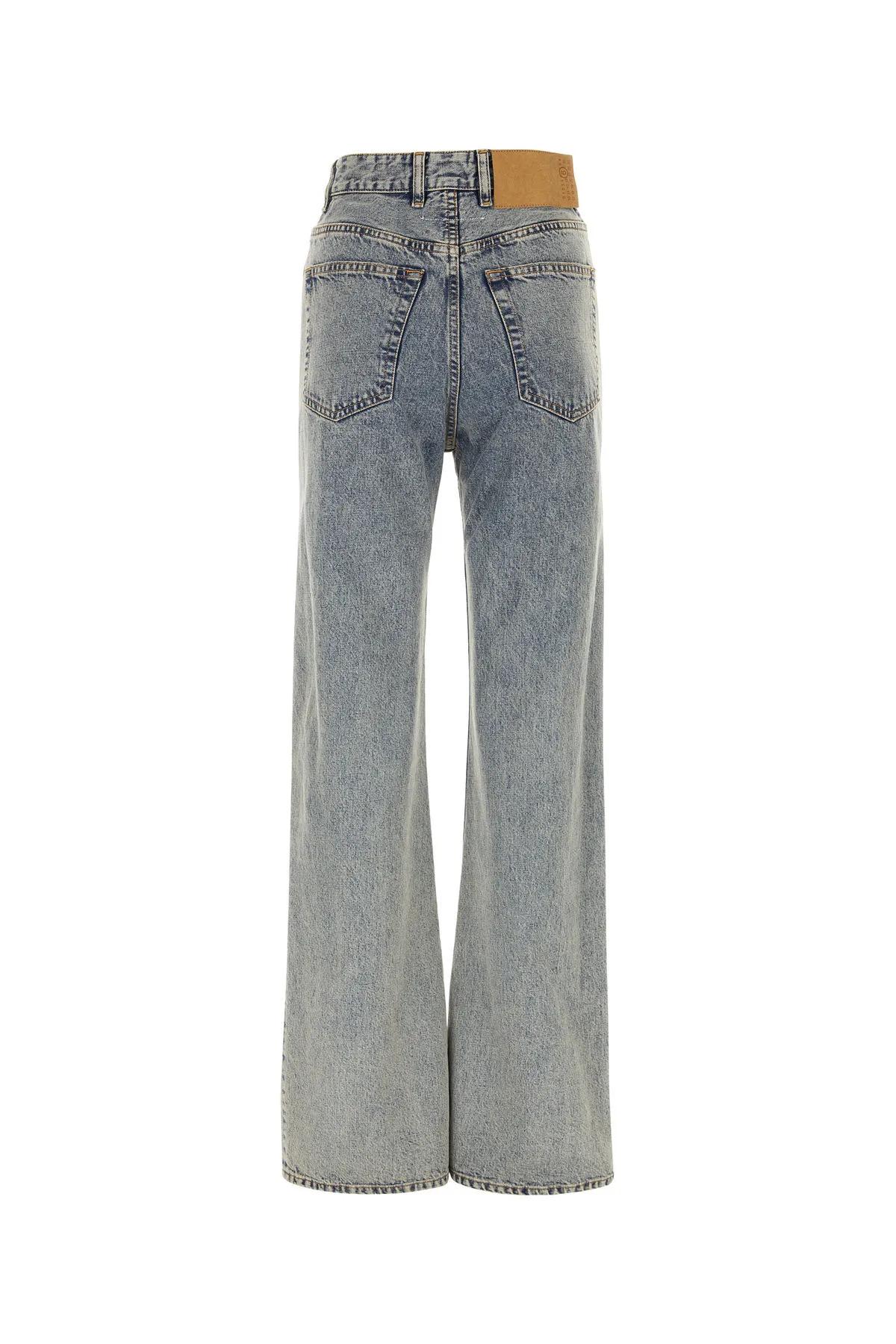 Shop Mm6 Maison Margiela Two-tone Denim Jeans In Blue/neutrals