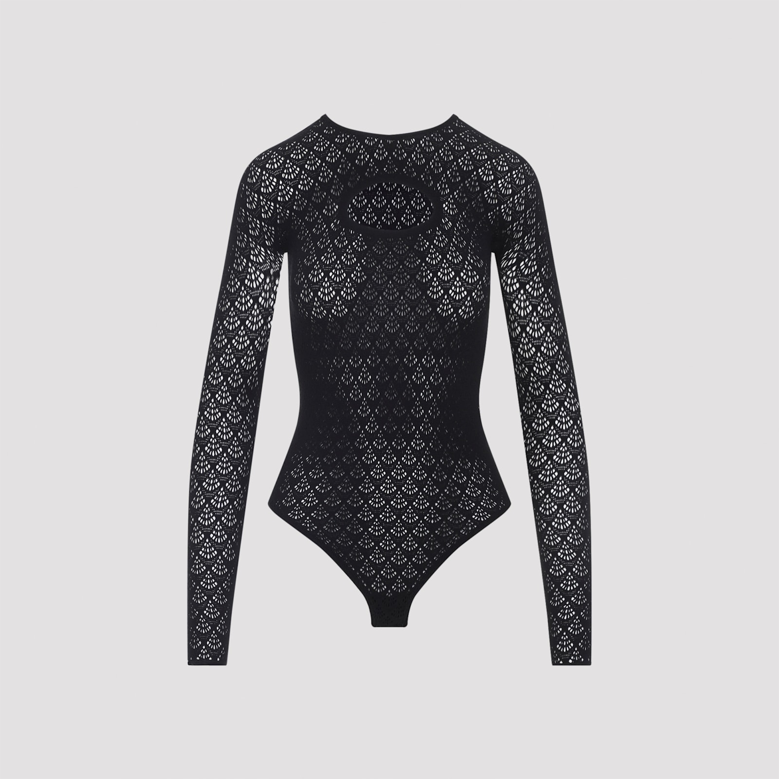 Wolford Fitted Bodysuit With Lace Detailing And High Neckline In Black