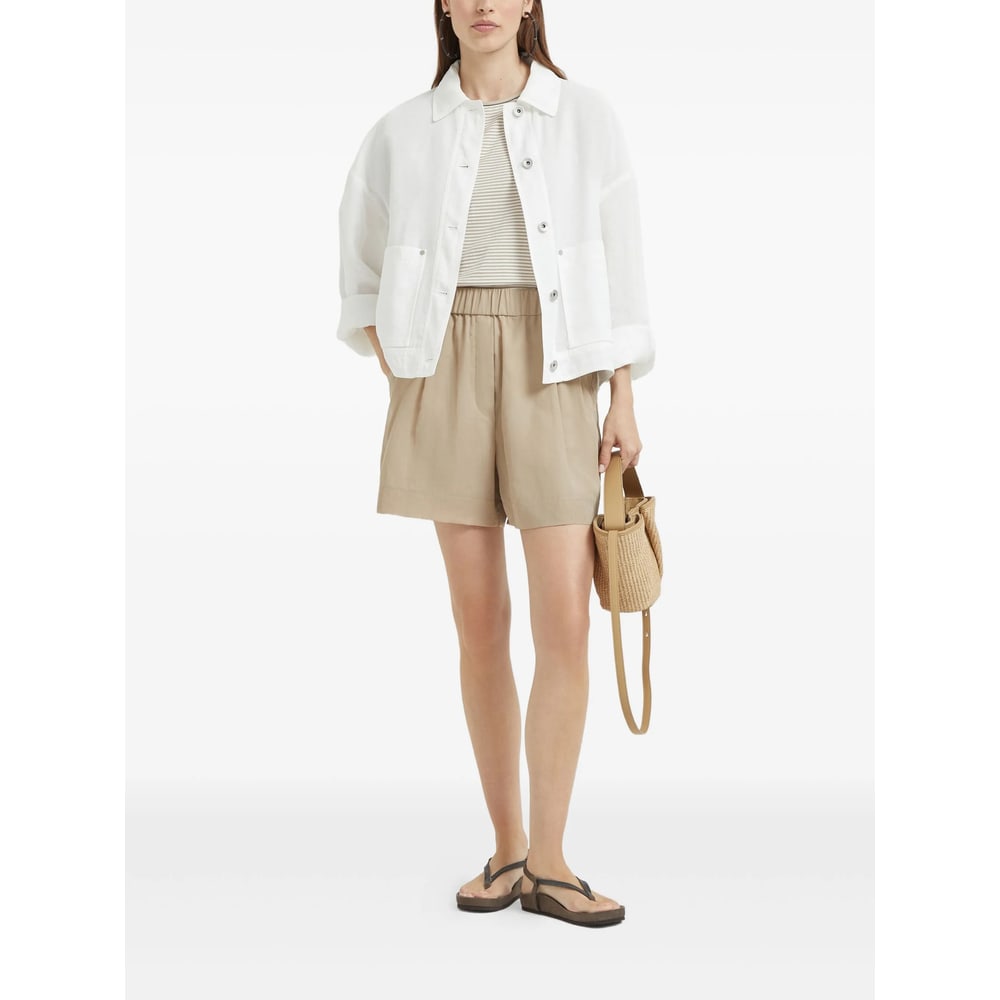 Brunello Cucinelli Striped Crew Neck T-shirt With Keyhole Detail In Neutral