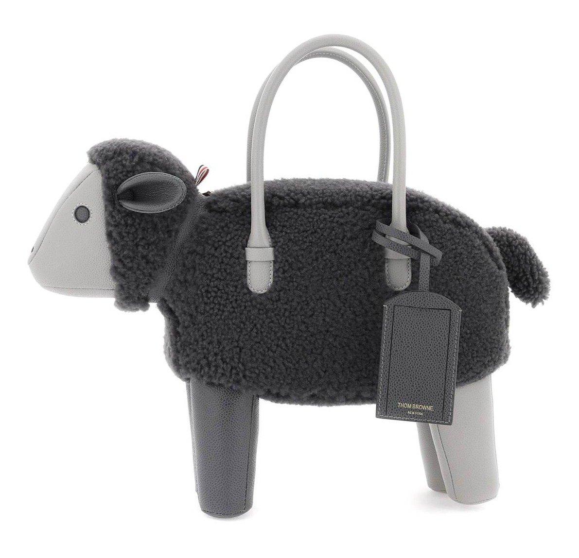 Shop Thom Browne Sheep-shaped Zip-up Tote Bag In Grey